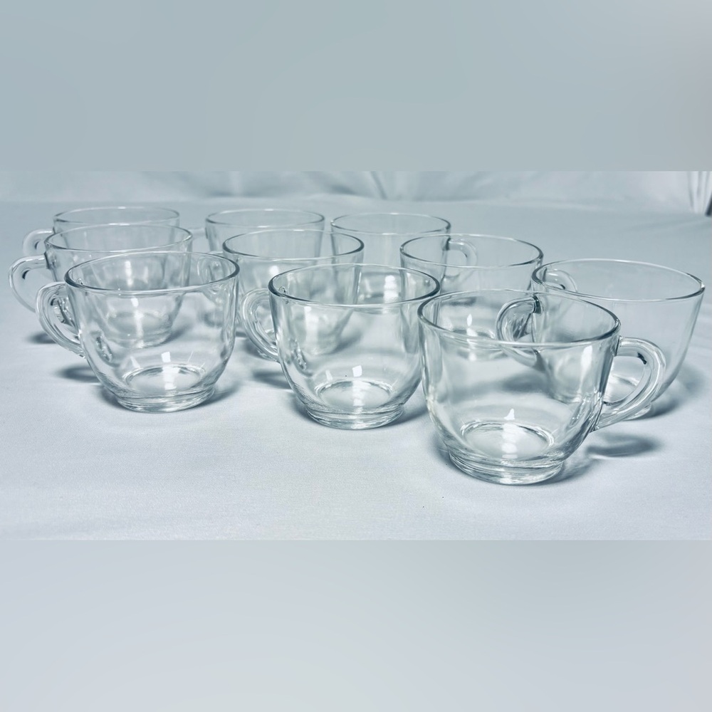 Vintage Federal Glass Plain Clear Small Punch Cups w Handle Set of 10 Excellent